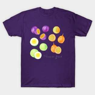 Bright watercolor tropical fruit pattern, passion fruit T-Shirt